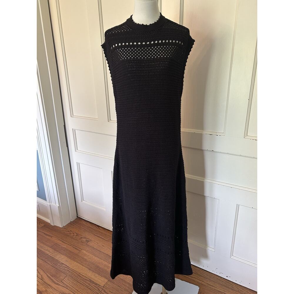 Ann Taylor Open Knit Maxi Dress Womens Size XL Black Beach Vacation Preppy